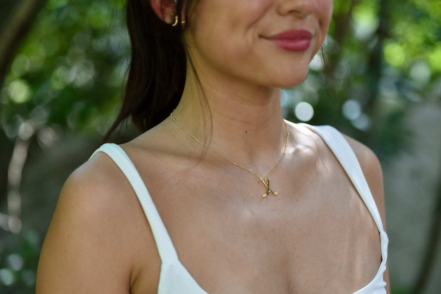 Ice Hockey Gold Charm Necklace
