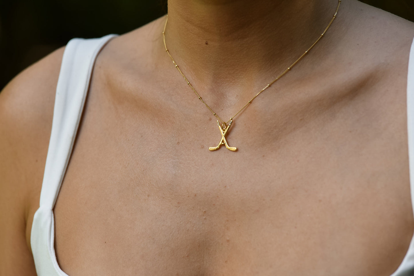 Ice Hockey Gold Charm Necklace