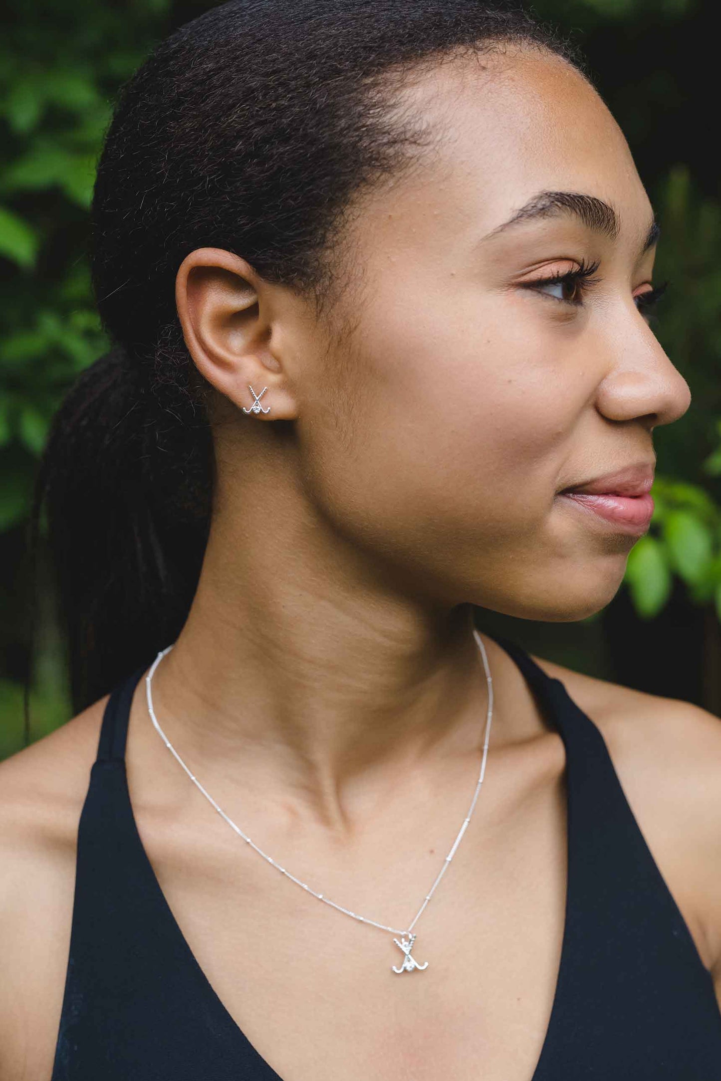 Field Hockey Silver Charm Necklace