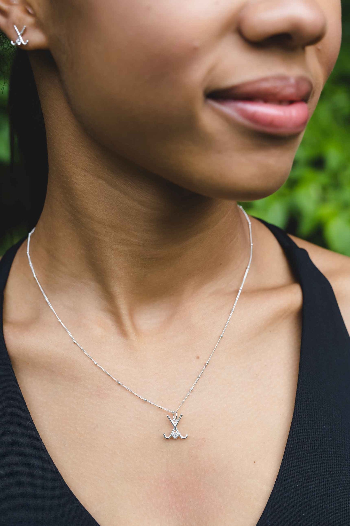 Field Hockey Silver Charm Necklace