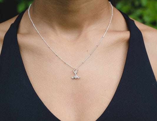 Field Hockey Silver Charm Necklace